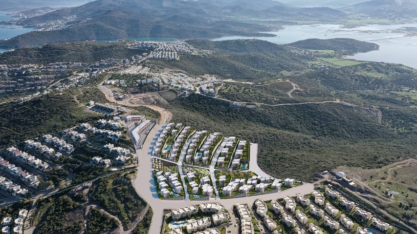 An ideal apartment complex surrounded by lush greenery.