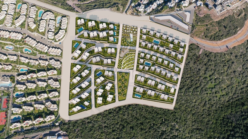 An ideal apartment complex surrounded by lush greenery.