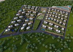 An ideal apartment complex surrounded by lush greenery.