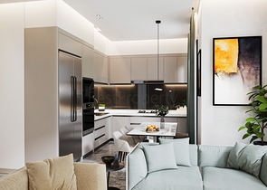 An ideal apartment complex surrounded by lush greenery.