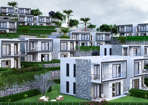 An ideal apartment complex surrounded by lush greenery.