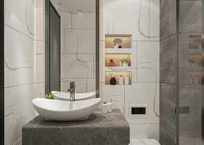 An ideal apartment complex surrounded by lush greenery.