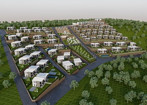 An ideal apartment complex surrounded by lush greenery.