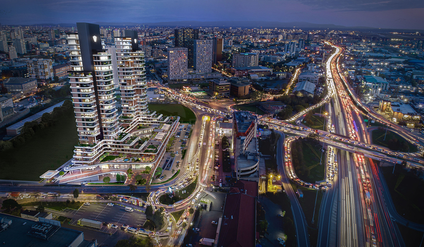 A project from a foundation pit with an ideal transport interchange