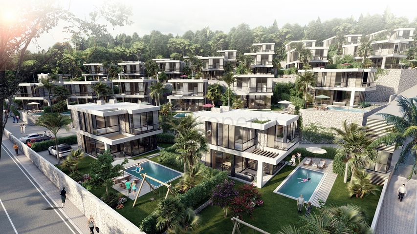 Attractive villas surrounded by lush nature