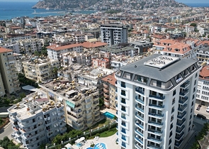 Modern 1+1 apartment in a new complex with sea view in the center of Alanya